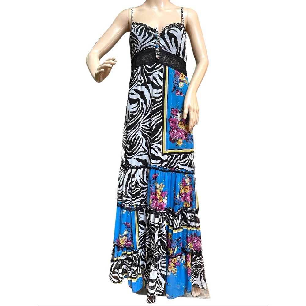 Sele Vintage Strappy Tiered Ruffle Maxi Dress, M
